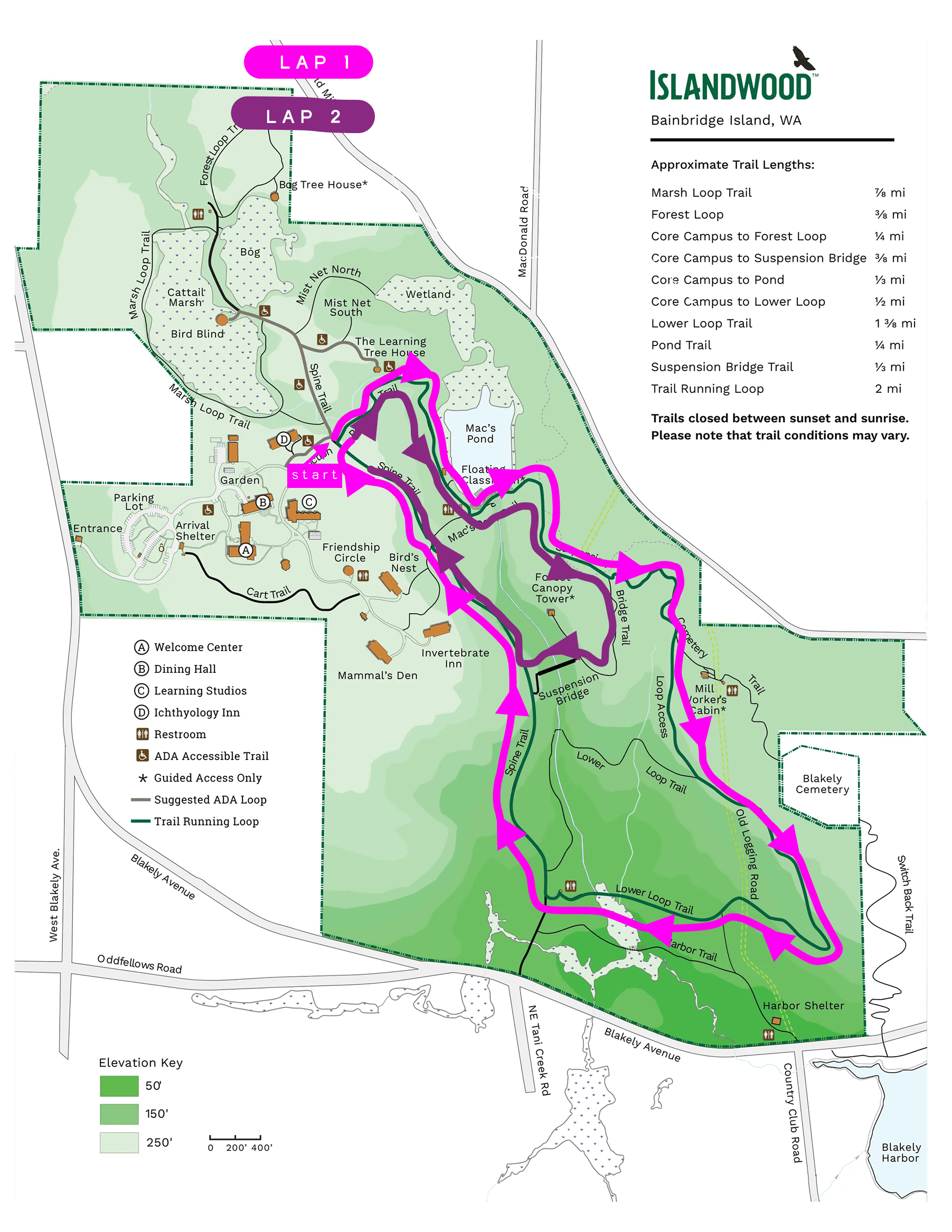 5K race route map at IslandWood